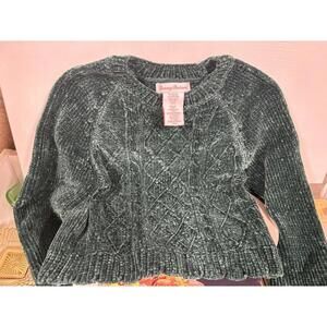 TOMMY BAHAMA Girls Chenille Knit Forest Green Scalloped Hem Sweater Size Small